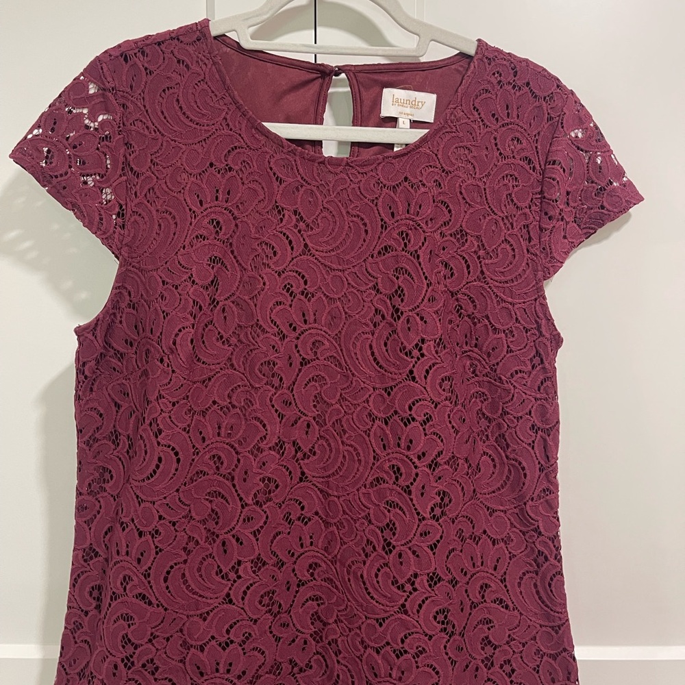 Laundry by Shelli Segal Women's Maroon Lace Blouse Sz Large 💕